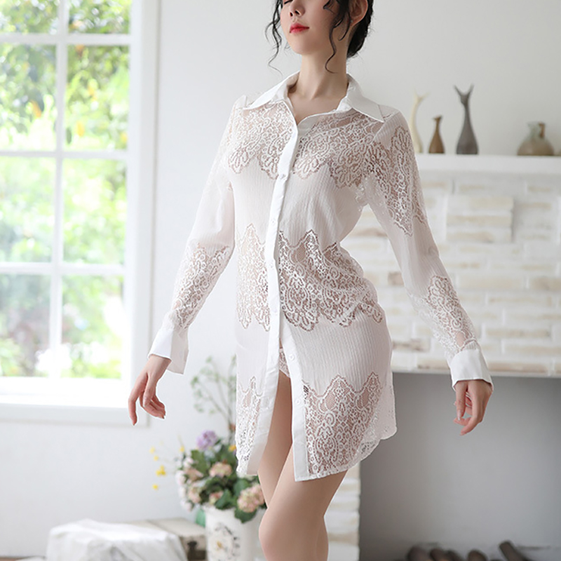 Babydoll Strap Chemise Sheer Sleepwear Long Dress White Babydoll Strap Chemise Sheer Sleepwear Long Dress White