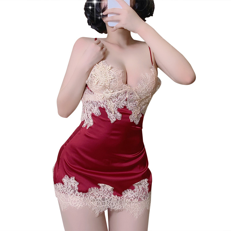 Lace Babydoll Chemise Sleepwear Open Back Set Burgundy Lace Babydoll Chemise Sleepwear Open Back Set Burgundy
