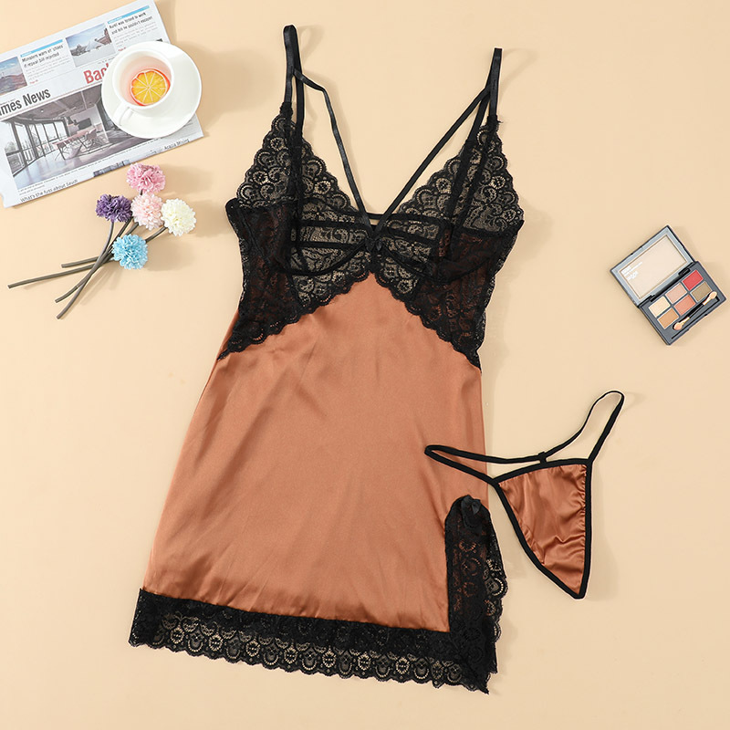 Lace Babydoll Chemise Mesh Side Slit Sleepwear Orange Lace Babydoll Chemise Mesh Side Slit Sleepwear Orange