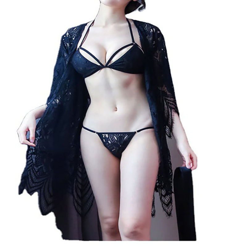 Kimono Robe Babydoll Lingerie Eyelash Nightgown Black Kimono Robe Babydoll Lingerie Eyelash Nightgown Black