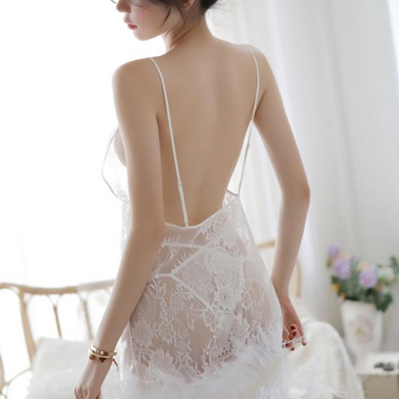 Chemise Lace Babydoll Mesh Nightwear White Chemise Lace Babydoll Mesh Nightwear White