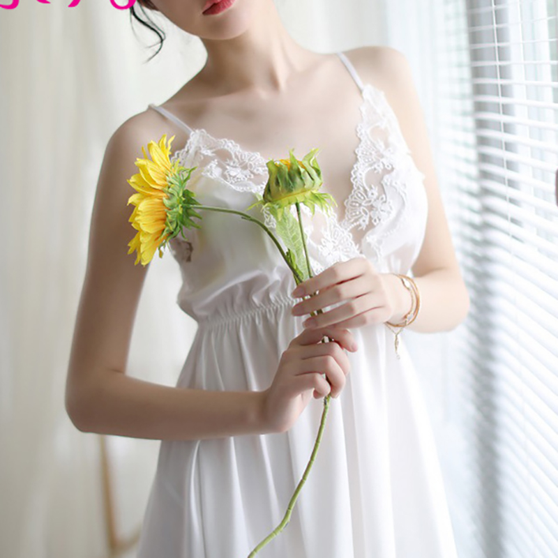 Side Slit Lingerie Babydoll Lace Nightgown White Side Slit Lingerie Babydoll Lace Nightgown White