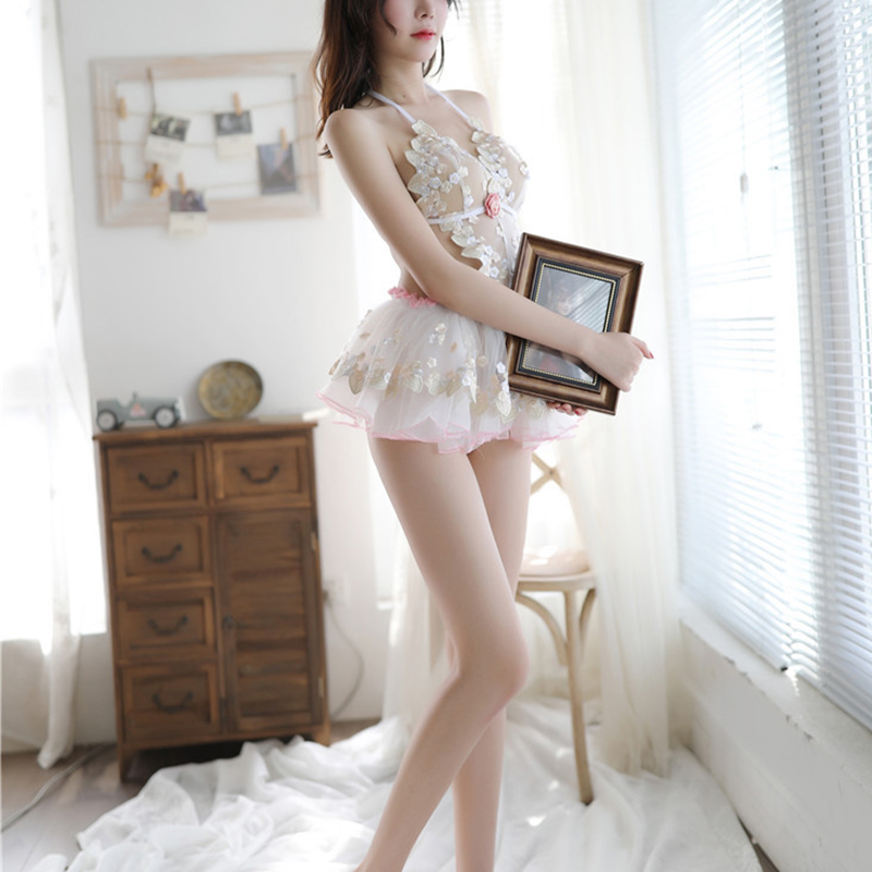 Floral Lace Lingerie Sexy Mesh Babydoll Sleepwear Red