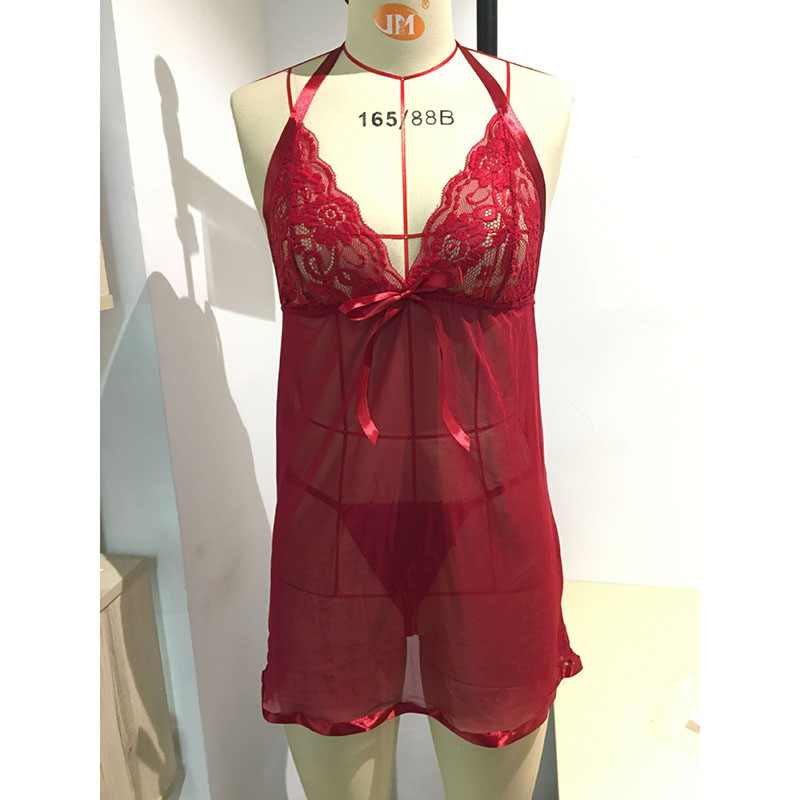 Lace Nightgown Mesh Chemise Boudoir Nighty Burgundy