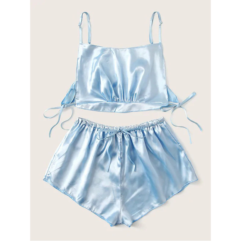 Satin Cami and Shorts Sexy Lingerie Set Blue