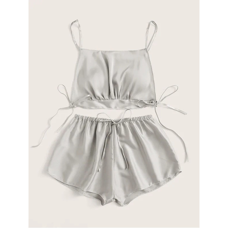 Satin Cami and Shorts Sexy Lingerie Set Gray