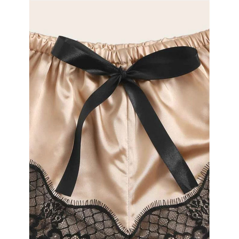 Lace Cami Top with Shorts 2 Piece Sexy Lingerie Begie