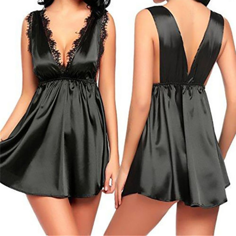 Sexy Lingerie Eyelash Lace Chemise Babydoll Black
