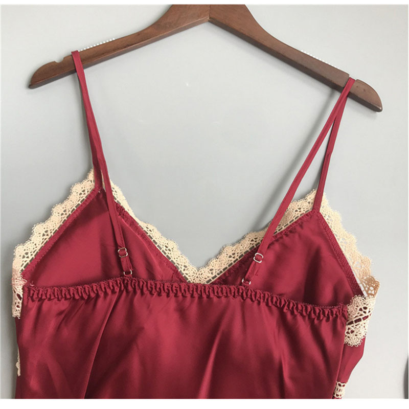 Sleeveless Tank Lace Nightgowns Babydoll Sleepwear Burgundy