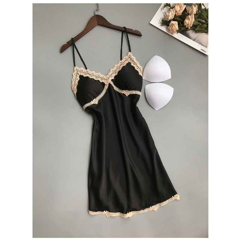 Sleeveless Tank Lace Nightgowns Babydoll Sleepwear Black
