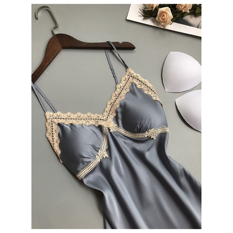 Sleeveless Tank Lace Nightgowns Babydoll Sleepwear Gray Sleeveless Tank Lace Nightgowns Babydoll Sleepwear Gray