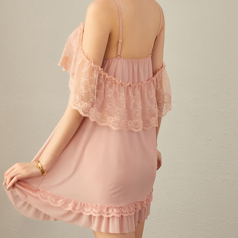 Women Lace Babydoll Sleepwear Boudoir Outfits Pink
