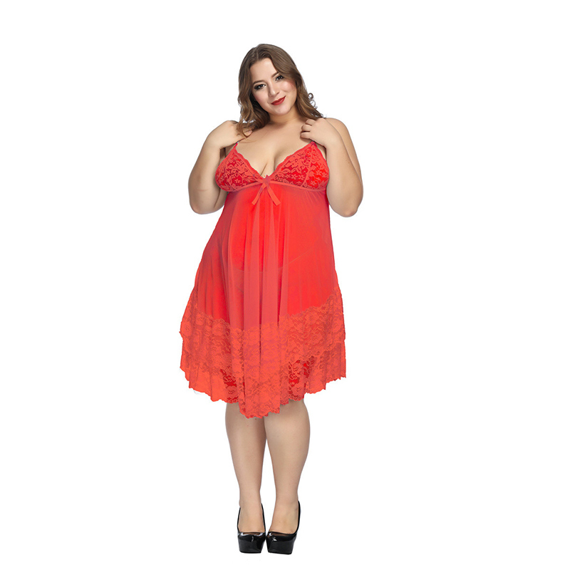 Plus Size Floral Lace Mesh Babydoll Lingerie Red Plus Size Floral Lace Mesh Babydoll Lingerie Red