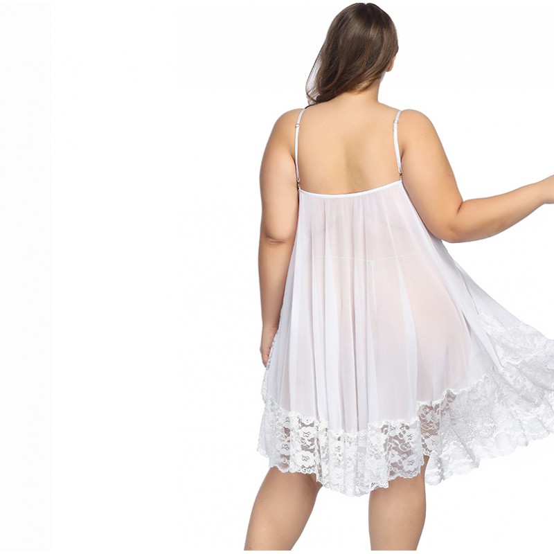 Plus Size Floral Lace Mesh Babydoll Lingerie White Plus Size Floral Lace Mesh Babydoll Lingerie White