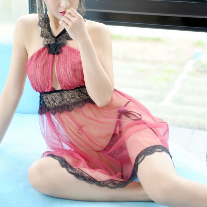 Babydoll Lingerie Lace Chemise Halter Nightwear Red Babydoll Lingerie Lace Chemise Halter Nightwear Red