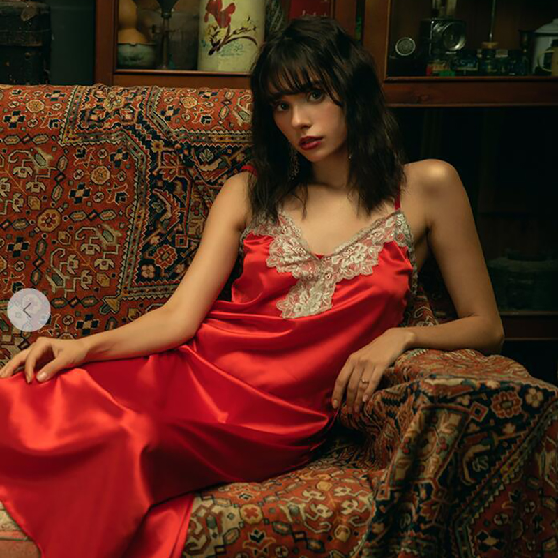 Satin Spaghetti Strap Nightdress Sexy Chemise Red Satin Spaghetti Strap Nightdress Sexy Chemise Red