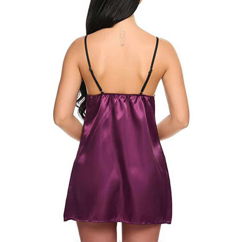 Lace Chemise Nightgown Satin Open Front Nightwear Purple Lace Chemise Nightgown Satin Open Front Nightwear Purple