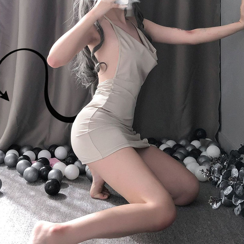 Halter Chemise Side Slit Nightwear V Neck Teddy Kakhi Halter Chemise Side Slit Nightwear V Neck Teddy Kakhi