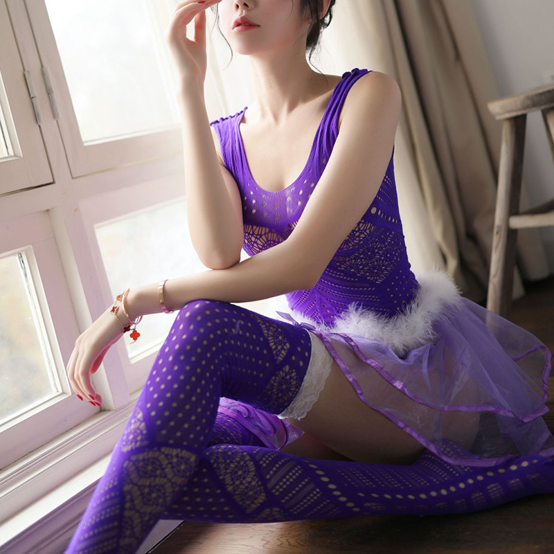 Tulle Bodystocking Cute Princess Dress with Stockings Purple Tulle Bodystocking Cute Princess Dress with Stockings Purple