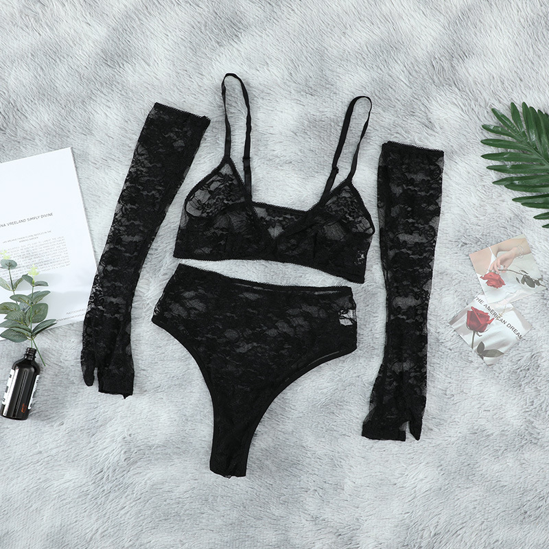 Sexy Lace Strappy Two Piece Lingerie Set with Sleeve Sexy Lace Strappy Two Piece Lingerie Set with Sleeve