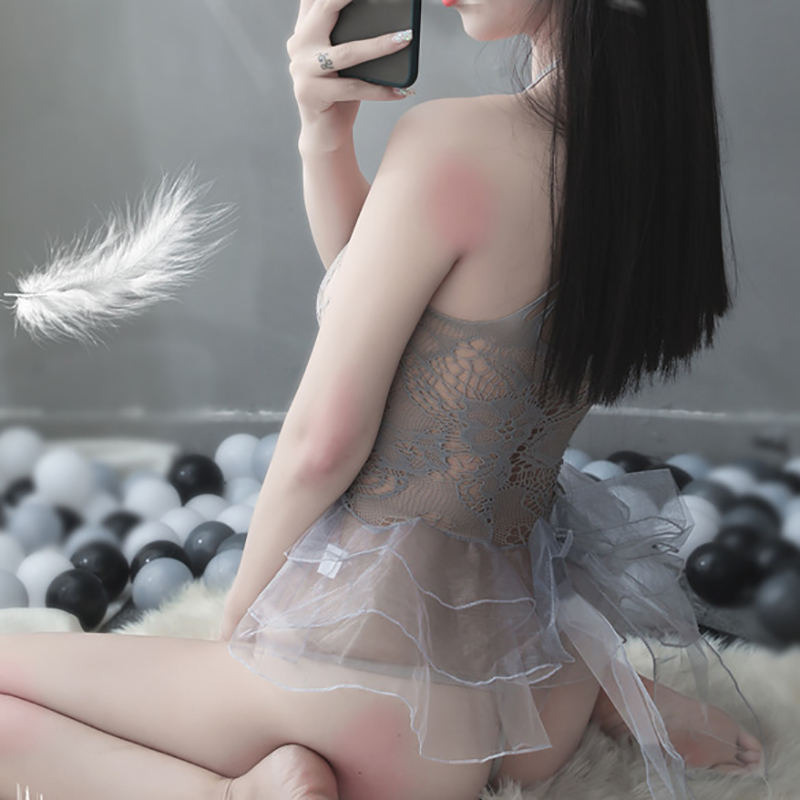 Round Neck Sexy See Through Lace Women Lingerie Grey Round Neck Sexy See Through Lace Women Lingerie Grey