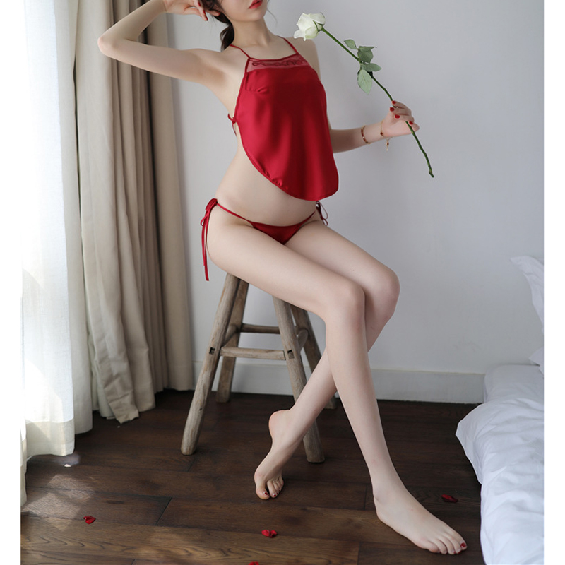 Halter Neck Lace Edge Sexy Women Lingerie Set Red Halter Neck Lace Edge Sexy Women Lingerie Set Red