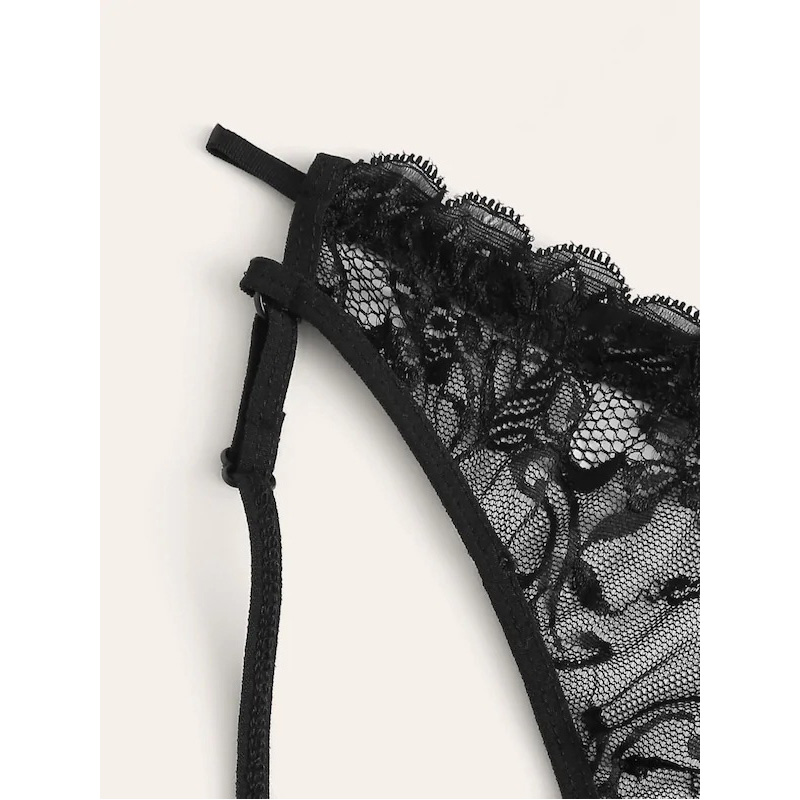 Floral Lace Bra and Panty Lingerie Set with Choker Floral Lace Bra and Panty Lingerie Set with Choker