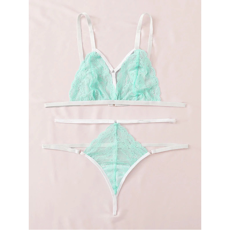 2 Piece Sexy Lace Strap Bralette Bra and Panty Lingerie Set 9041