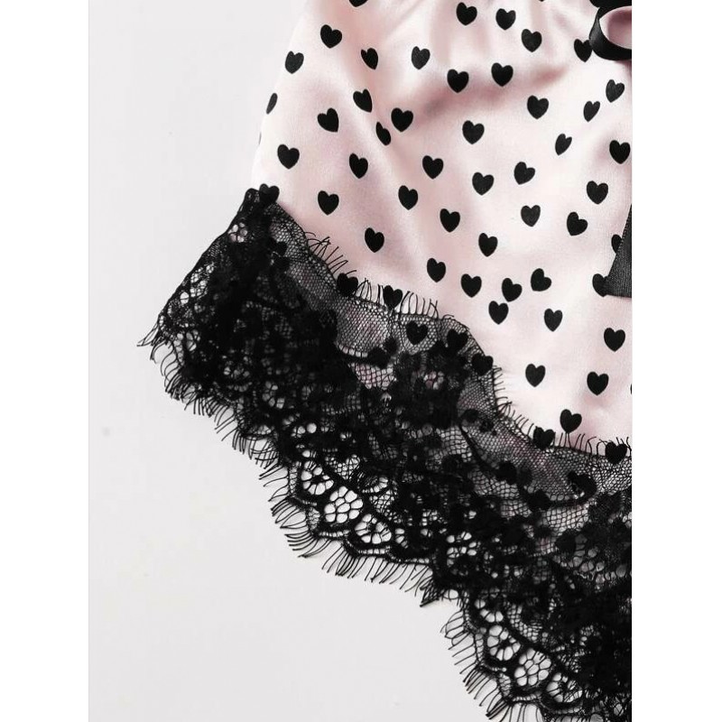 Women's 3 Piece Lace Trim Bralette with Short and Panty Set Women's 3 Piece Lace Trim Bralette with Short and Panty Set