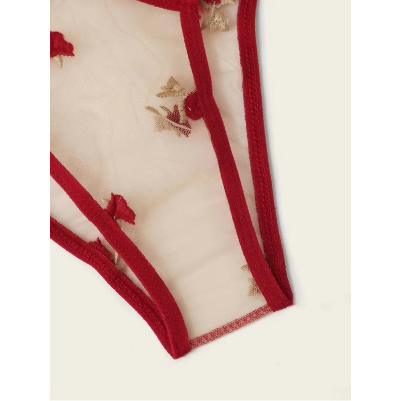 Mesh Hem Bra and Panty 2 Piece Floral Lingerie Set Mesh Hem Bra and Panty 2 Piece Floral Lingerie Set