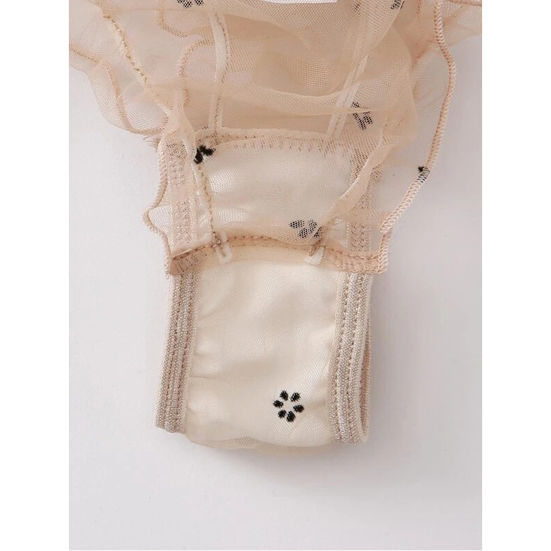 Tie Ruffle Trim Dobby Mesh Sexy Bra and Panty Pink Tie Ruffle Trim Dobby Mesh Sexy Bra and Panty Pink