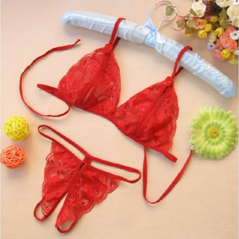 Sexy Lace Edge Open Crotch Women Lingerie Set Red Sexy Lace Edge Open Crotch Women Lingerie Set Red