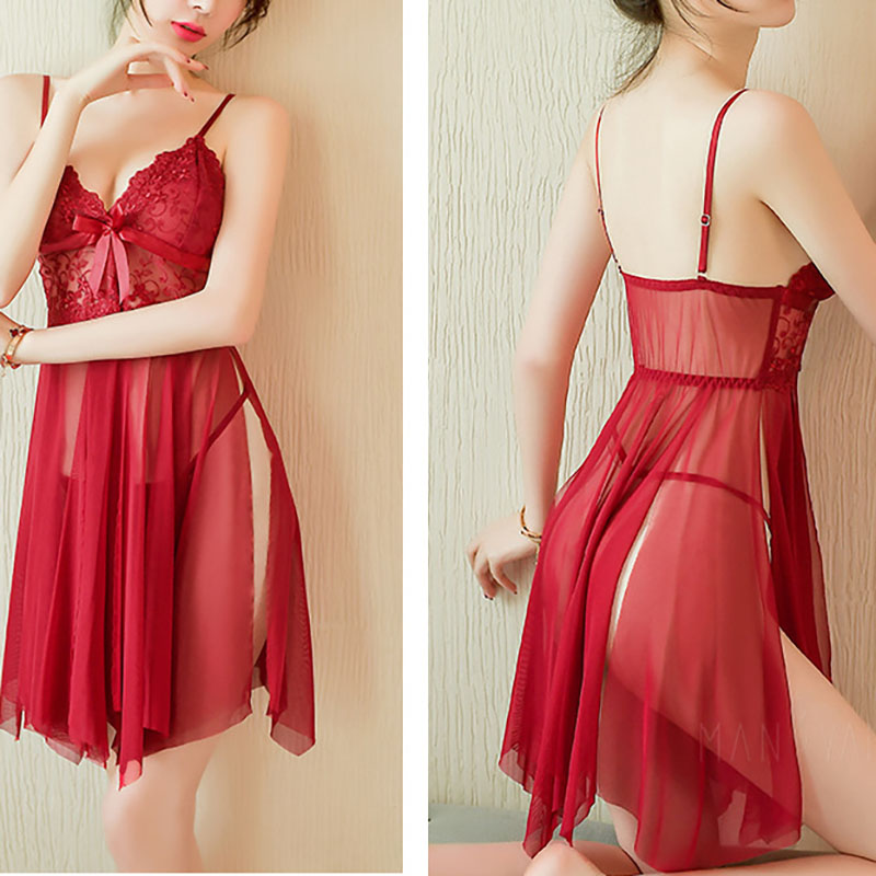 Sexy Side Slit Babydoll Nightgown Dress Set Red Sexy Side Slit Babydoll Nightgown Dress Set Red