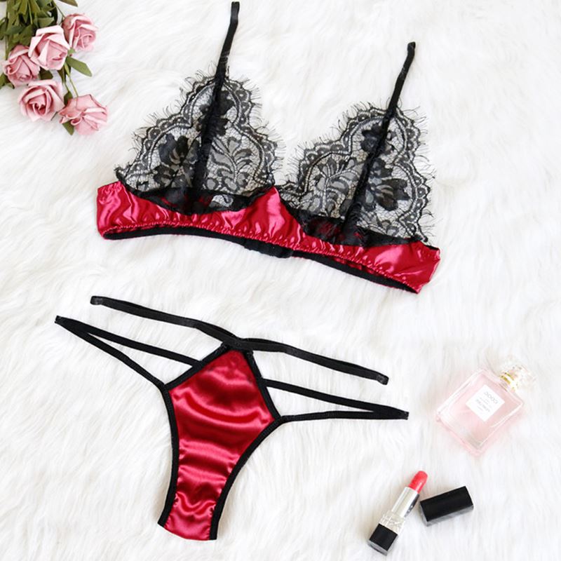 Two Piece Lace Bra and Panty Sexy Lingerie Set Blue