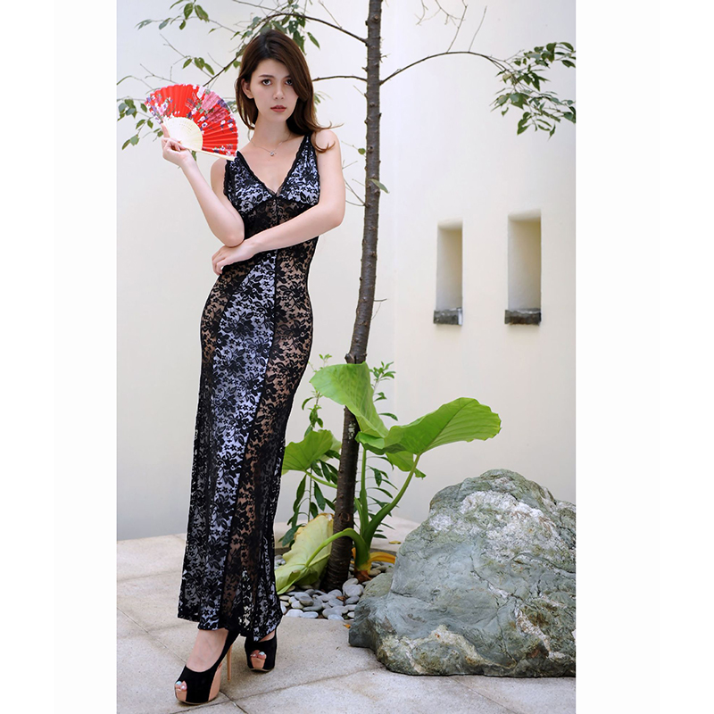 Floral Lace Cheongsam Sexy Lingerie Side Slit Babydoll Floral Lace Cheongsam Sexy Lingerie Side Slit Babydoll