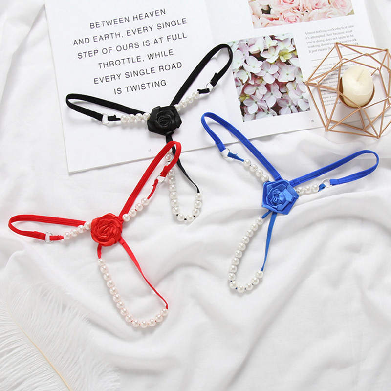 Women's Low Rise Brief Pearls Massage Chain G-String Black Women's Low Rise Brief Pearls Massage Chain G-String Black