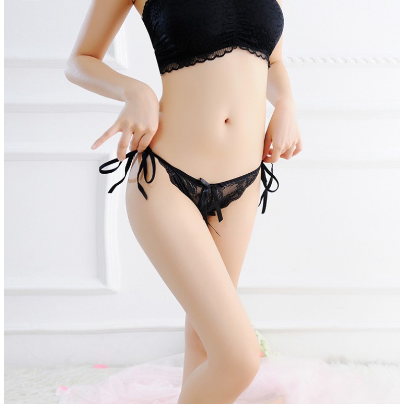 Tie Side Sexy Adjustable G-String Mesh Yarn Thong Panties Black Tie Side Sexy Adjustable G-String Mesh Yarn Thong Panties Black