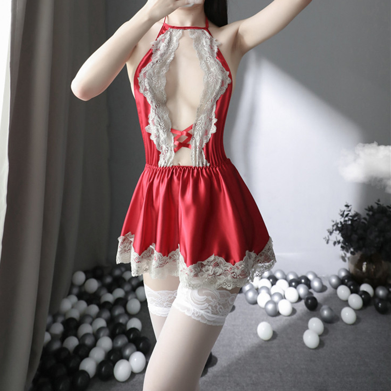 Halter Neck Lace Edge Sexy Women Lingerie Red