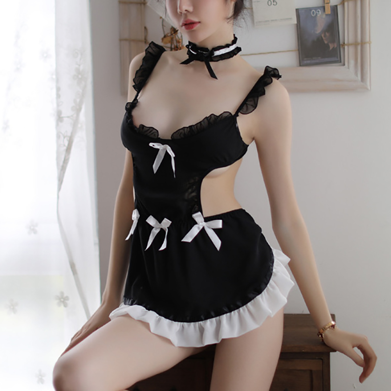 Sexy Lingerie Maid Outfit Sets Cosplay Uniform Pajama Black Sexy Lingerie Maid Outfit Sets Cosplay Uniform Pajama Black