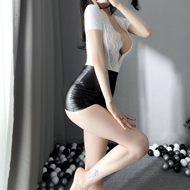 Lace Edge V-neck Sexy Cospaly Uniform Black Lace Edge V-neck Sexy Cospaly Uniform Black